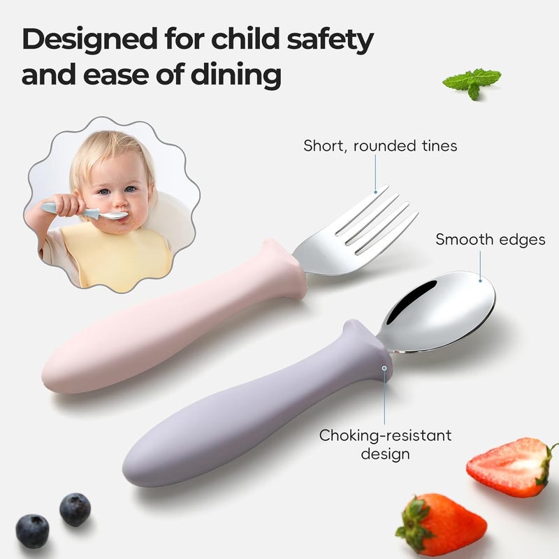 ITITT 6 PCS Toddler Utensils Kids Silverware Set with Silicone Handle Children Food Grade 18/8 Stainless Steel Toddler Forks and Spoons Safe Anti-Choke Design Mirror Polished Sturdy Durable Dishwasher Safe - Image 3